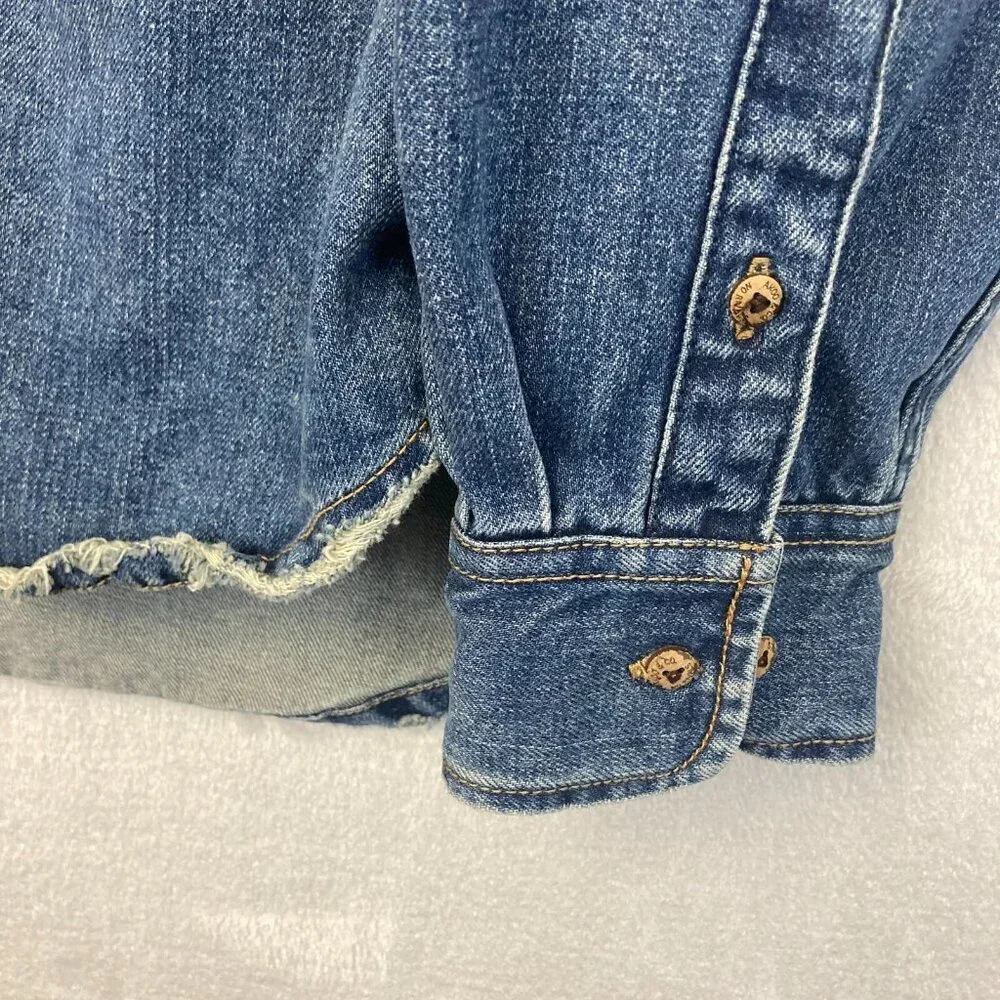 AKOO Denim Button-up Long‎ Sleeve Shirt Jacket Mens XL Distressed Jaguar Leopard
